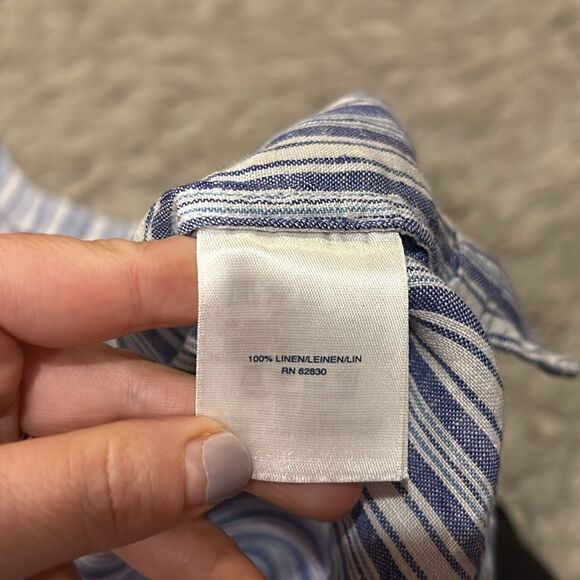 Lands end women’s white and blue stripped linen short sleeve shirt‎ size xs - Picture 3 of 5